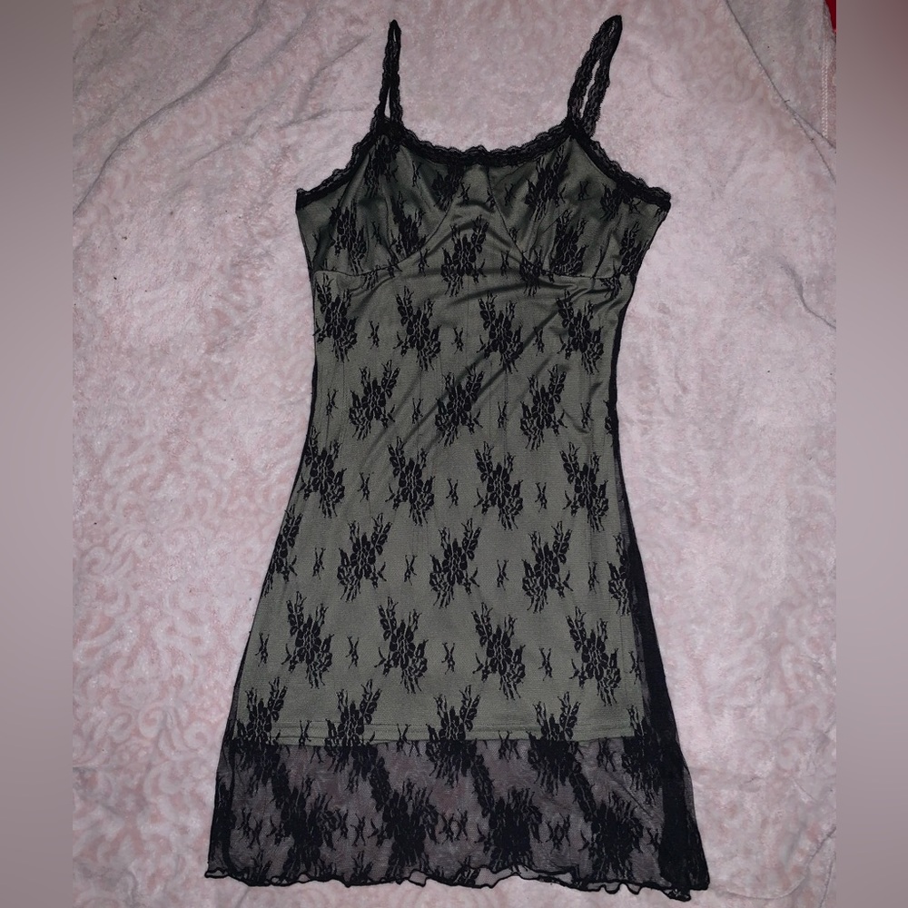 Green Dress with black lace